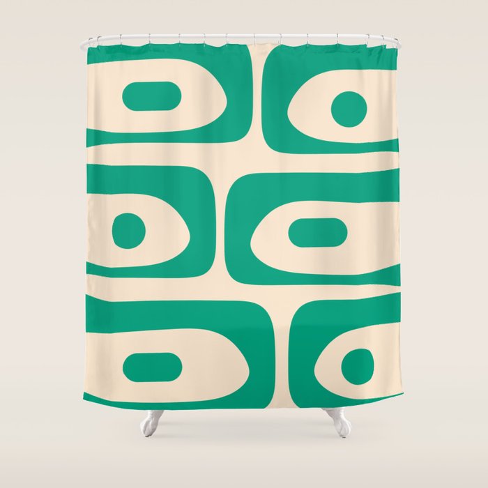 Mid Century Modern Minimalist Retro Abstract Piquet Pattern in Jade Green Shower Curtain Gallery Image 1