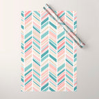 Herringbone Pattern - Cream Coral and Teal Wrapping Paper Gallery Image 1