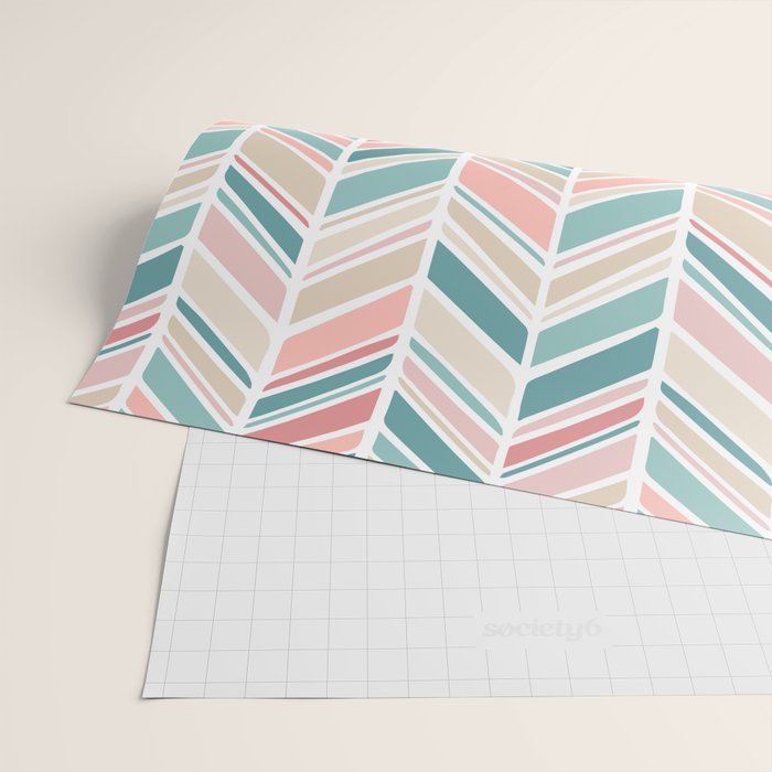 Herringbone Pattern - Cream Coral and Teal Wrapping Paper Gallery Image 2