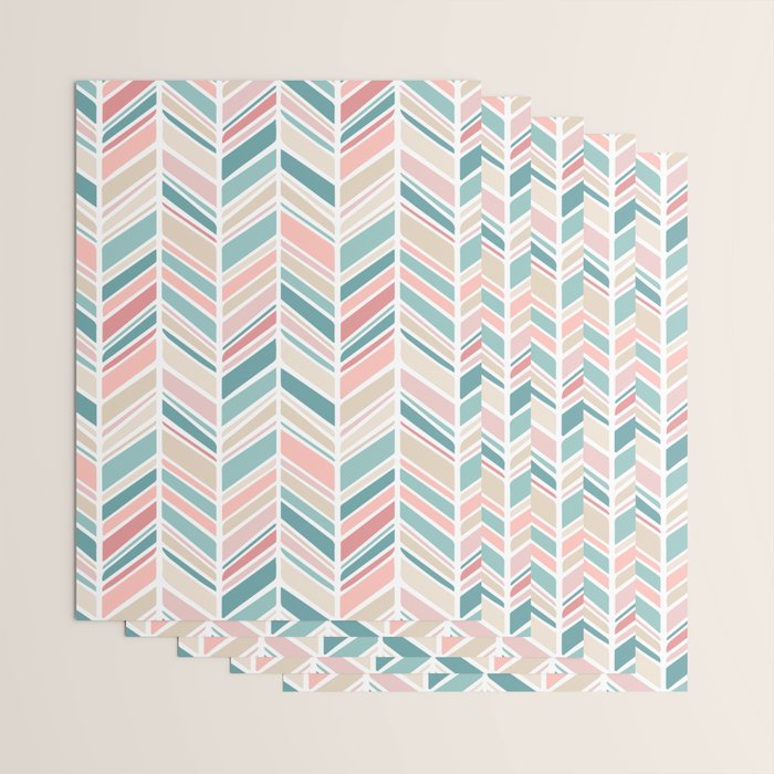Herringbone Pattern - Cream Coral and Teal Wrapping Paper Gallery Image 3