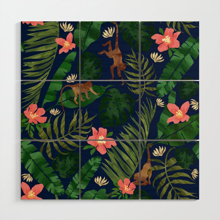 Tropical Garden - Dark Blue Wood Wall Art Gallery Image 1