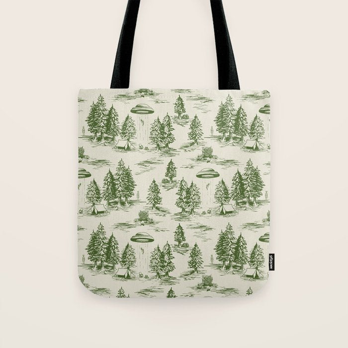 Green Alien Abduction Toile De Jouy Pattern Tote Bag Gallery Image 1
