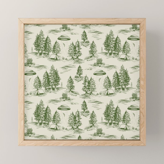 Green Alien Abduction Toile De Jouy Pattern Mini Art Print Gallery Image 1