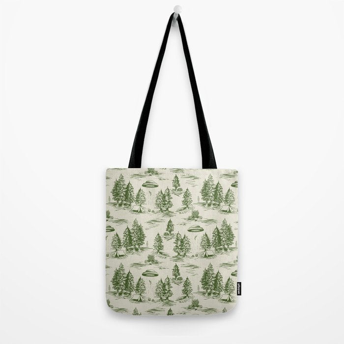 Green Alien Abduction Toile De Jouy Pattern Tote Bag Gallery Image 2