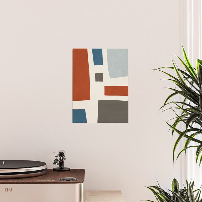 Abstract Shapes Burnt Orange Gray Blue Poster Gallery Image 2