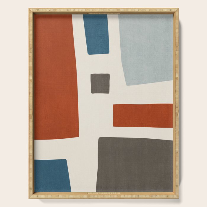 Abstract Shapes Burnt Orange Gray Blue Serving Tray Gallery Image 1