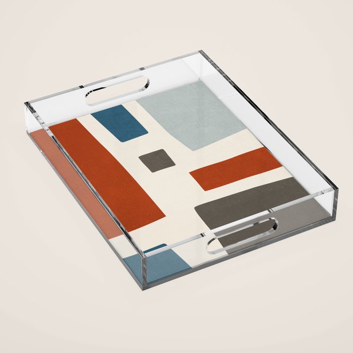 Abstract Shapes Burnt Orange Gray Blue Acrylic Tray Gallery Image 1