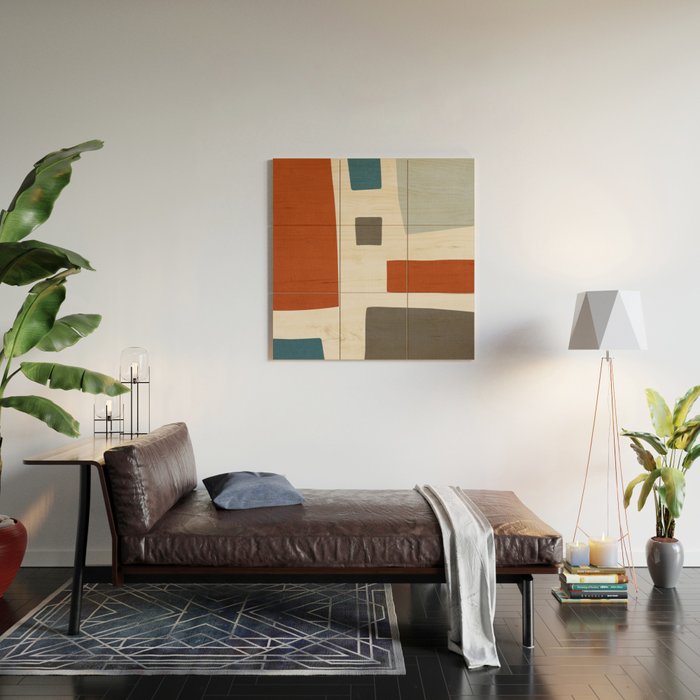 Abstract Shapes Burnt Orange Gray Blue Wood Wall Art Gallery Image 2