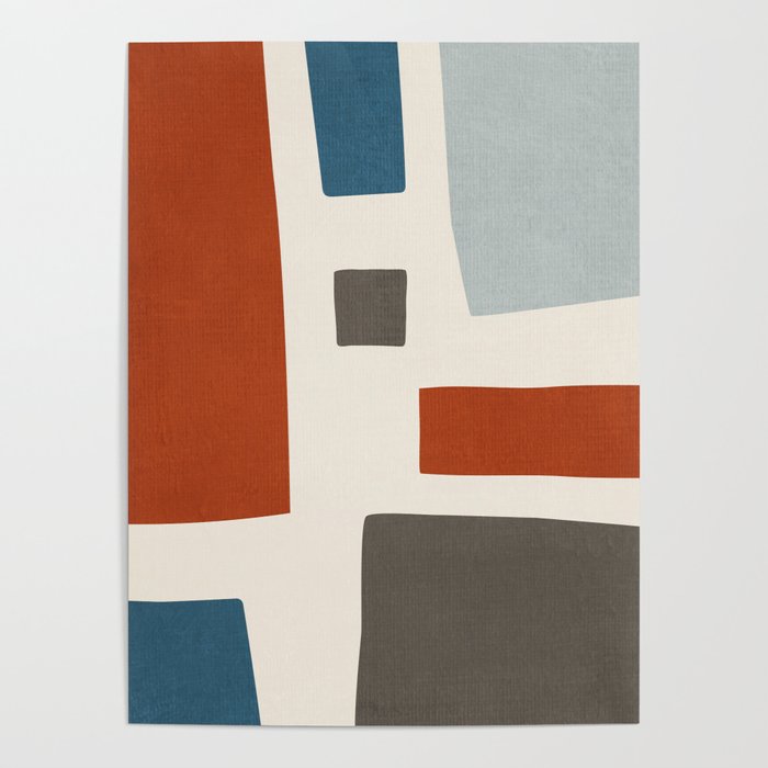 Abstract Shapes Burnt Orange Gray Blue Poster Gallery Image 1