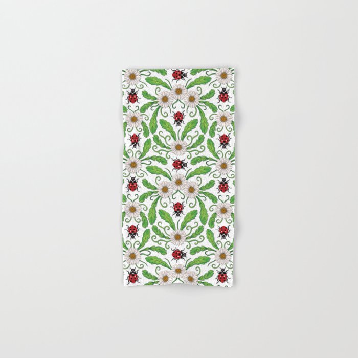Ladybugs & Daisies - Cute Floral Bug Pattern with Ladybirds Bath Towel Gallery Image 1
