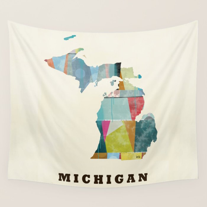 Michigan  state map modern Wall Tapestry Gallery Image 1