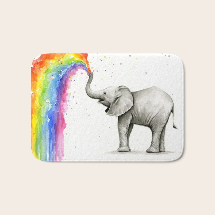 Baby Elephant Spraying Rainbow Bath Mat Gallery Image 1