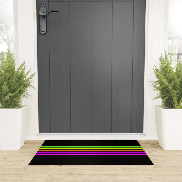Abstract Minimal Retro Stripes 80s Neon Style - Nobutsuna Welcome Mat Gallery Image 3