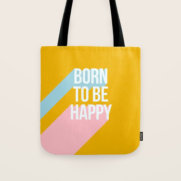 Born to be Happy - Positive Retro Typography  Tote Bag Gallery Image 1