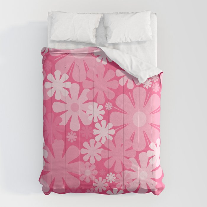 Retro 60s 70s Aesthetic Floral Pattern in Bright Candy Pink Comforter Gallery Image 6