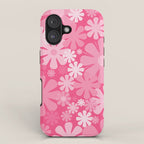 Retro 60s 70s Aesthetic Floral Pattern in Bright Candy Pink iPhone Case Gallery Image 1