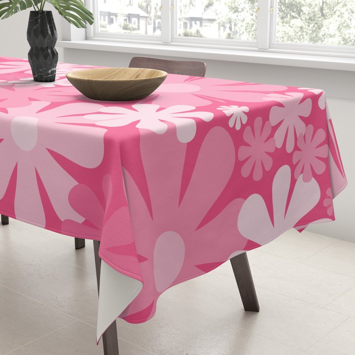 Retro 60s 70s Aesthetic Floral Pattern in Bright Candy Pink Tablecloth Gallery Image 3