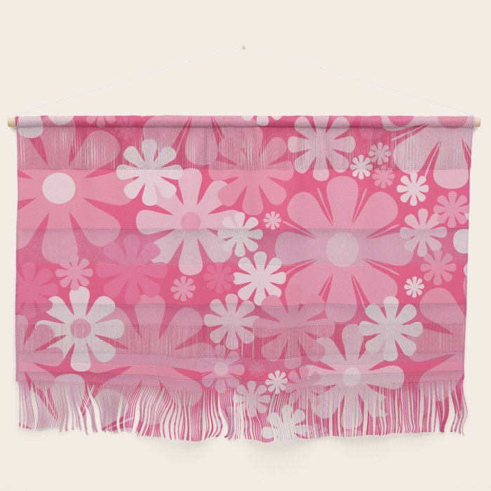 Retro 60s 70s Aesthetic Floral Pattern in Bright Candy Pink Wall Hanging Gallery Image 1