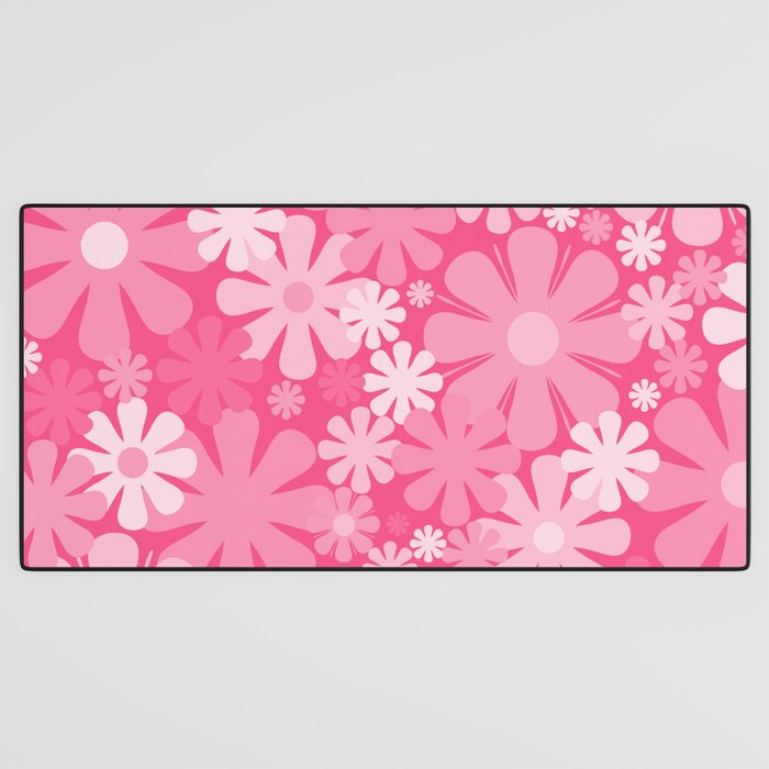 Retro 60s 70s Aesthetic Floral Pattern in Bright Candy Pink Desk Mat Gallery Image 3