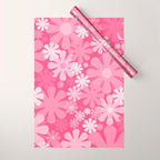 Retro 60s 70s Aesthetic Floral Pattern in Bright Candy Pink Wrapping Paper Gallery Image 1