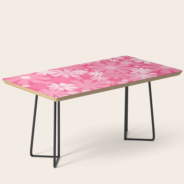 Retro 60s 70s Aesthetic Floral Pattern in Bright Candy Pink Coffee Table Gallery Image 1