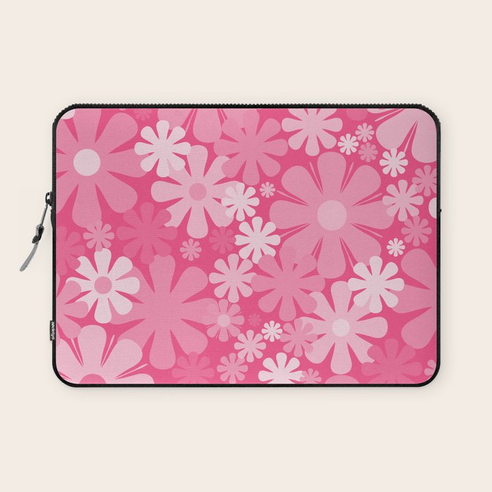 Retro 60s 70s Aesthetic Floral Pattern in Bright Candy Pink Laptop Sleeve Gallery Image 1