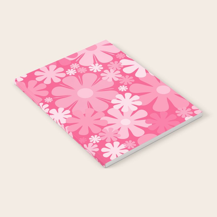 Retro 60s 70s Aesthetic Floral Pattern in Bright Candy Pink Notebook Gallery Image 1