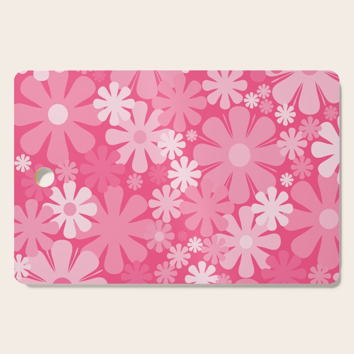 Retro 60s 70s Aesthetic Floral Pattern in Bright Candy Pink Cutting Board Gallery Image 1