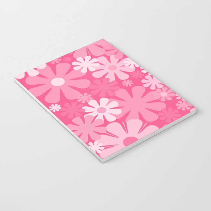 Retro 60s 70s Aesthetic Floral Pattern in Bright Candy Pink Notebook Gallery Image 3