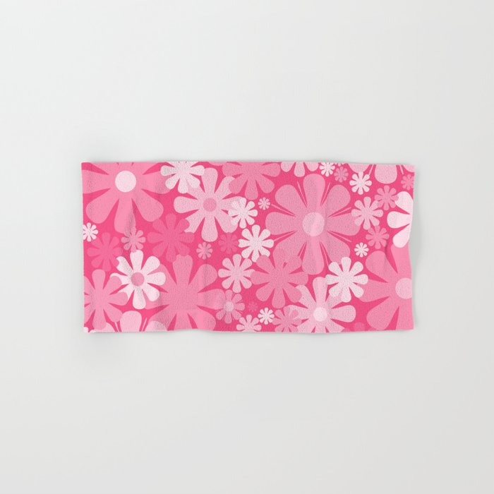 Retro 60s 70s Aesthetic Floral Pattern in Bright Candy Pink Towels Gallery Image 1