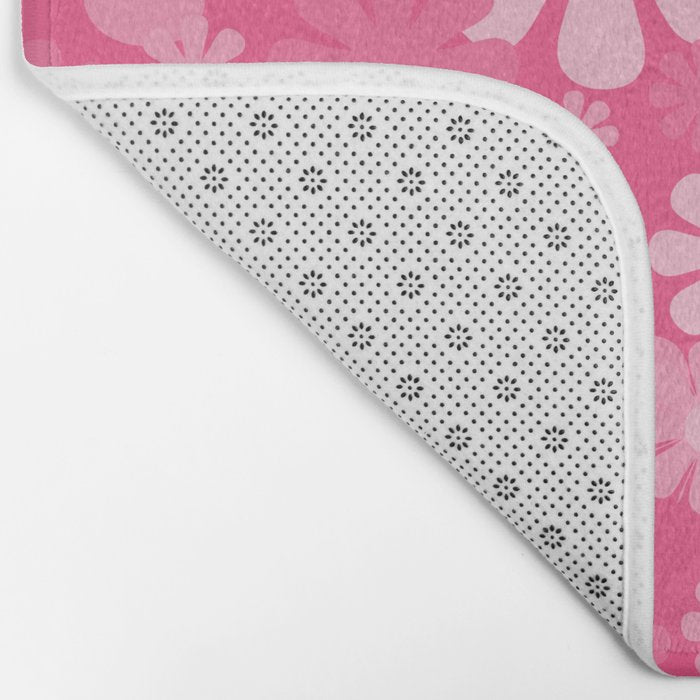 Retro 60s 70s Aesthetic Floral Pattern in Bright Candy Pink Bath Mat Gallery Image 2