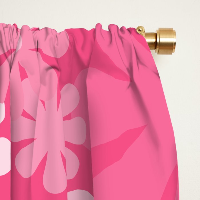 Retro 60s 70s Aesthetic Floral Pattern in Bright Candy Pink Window Curtain Gallery Image 2