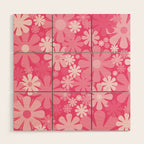 Retro 60s 70s Aesthetic Floral Pattern in Bright Candy Pink Wood Wall Art Gallery Image 1