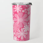 Retro 60s 70s Aesthetic Floral Pattern in Bright Candy Pink Travel Mug Gallery Image 2
