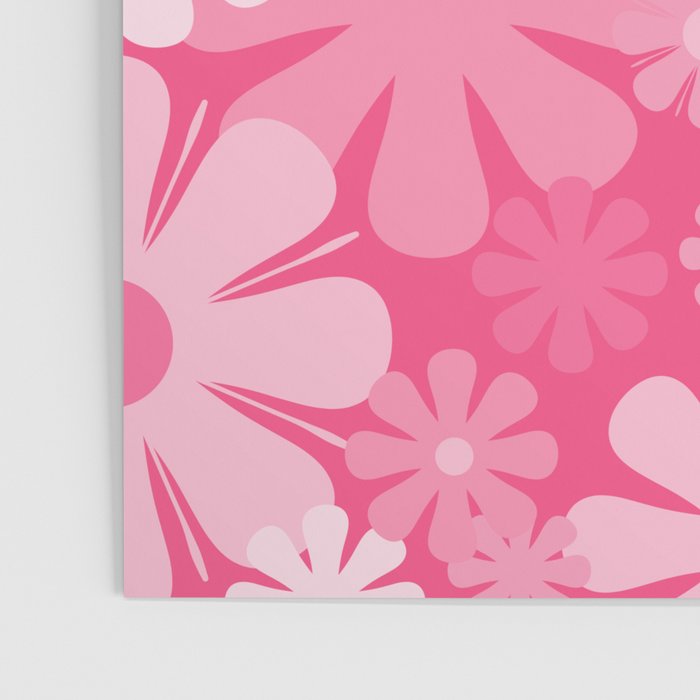 Retro 60s 70s Aesthetic Floral Pattern in Bright Candy Pink Poster Gallery Image 3