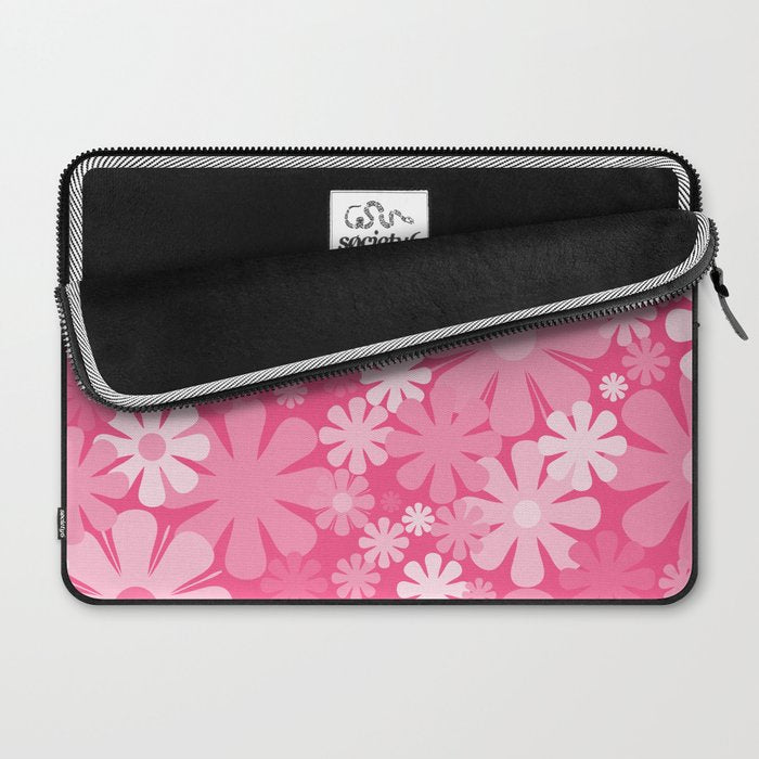 Retro 60s 70s Aesthetic Floral Pattern in Bright Candy Pink Laptop Sleeve Gallery Image 2