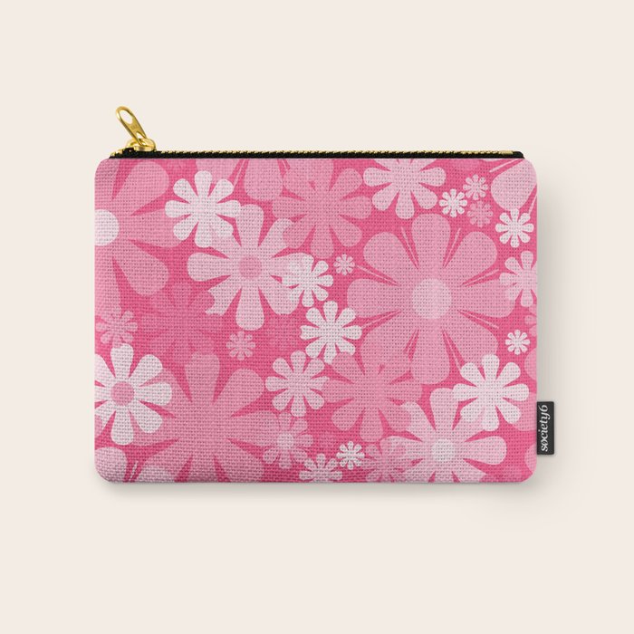 Retro 60s 70s Aesthetic Floral Pattern in Bright Candy Pink Carry All Pouch Gallery Image 1