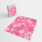 Retro 60s 70s Aesthetic Floral Pattern in Bright Candy Pink Jigsaw Puzzle Gallery Image 2