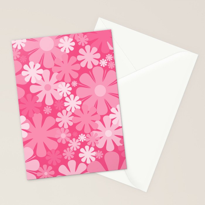 Retro 60s 70s Aesthetic Floral Pattern in Bright Candy Pink Stationery Card Gallery Image 2