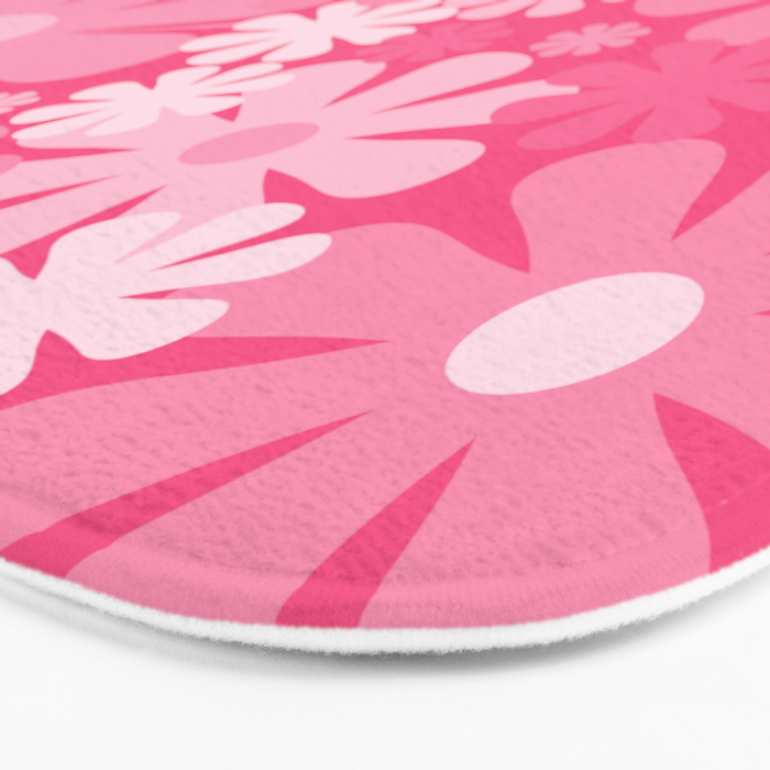 Retro 60s 70s Aesthetic Floral Pattern in Bright Candy Pink Bath Mat Gallery Image 3