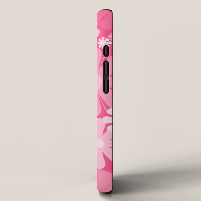 Retro 60s 70s Aesthetic Floral Pattern in Bright Candy Pink iPhone Case Gallery Image 2