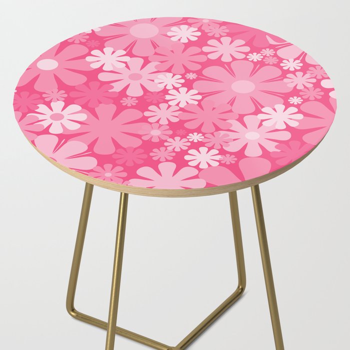 Retro 60s 70s Aesthetic Floral Pattern in Bright Candy Pink Side Table Gallery Image 2
