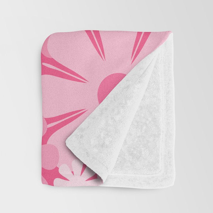 Retro 60s 70s Aesthetic Floral Pattern in Bright Candy Pink Throw Blanket Gallery Image 3