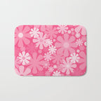 Retro 60s 70s Aesthetic Floral Pattern in Bright Candy Pink Bath Mat Gallery Image 1