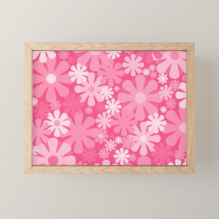 Retro 60s 70s Aesthetic Floral Pattern in Bright Candy Pink Mini Art Print Gallery Image 1