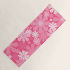 Retro 60s 70s Aesthetic Floral Pattern in Bright Candy Pink Yoga Mat Gallery Image 1