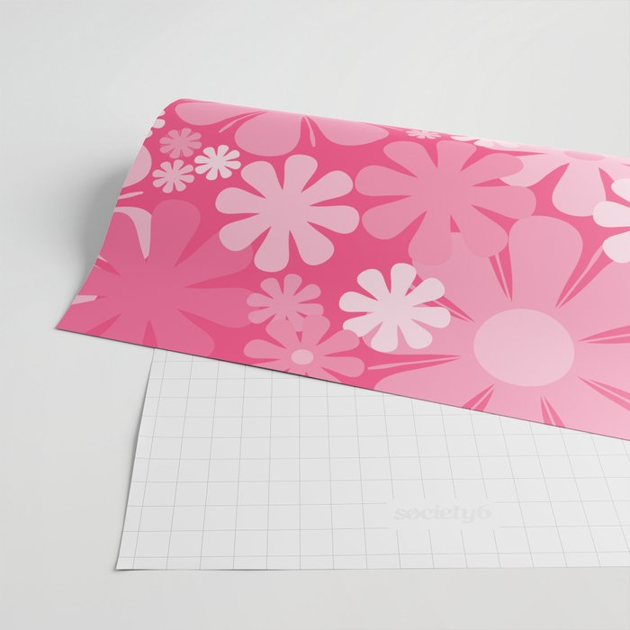 Retro 60s 70s Aesthetic Floral Pattern in Bright Candy Pink Wrapping Paper Gallery Image 2