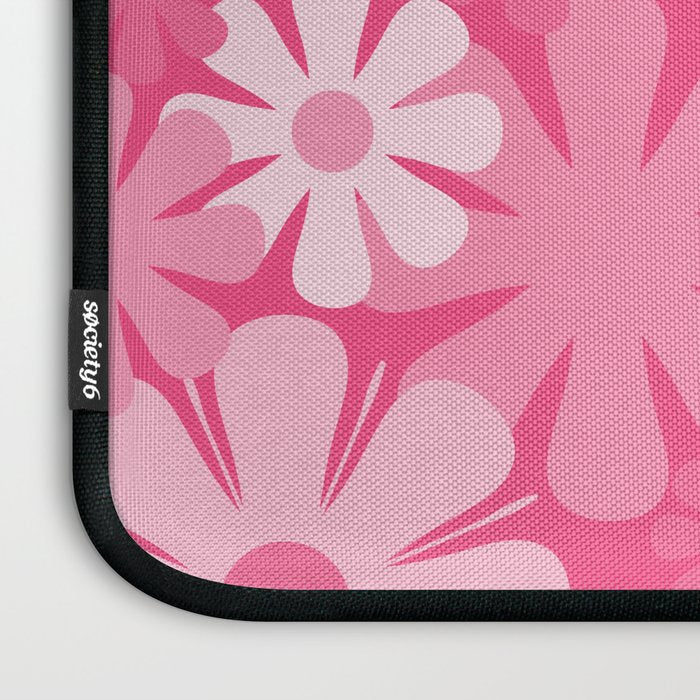 Retro 60s 70s Aesthetic Floral Pattern in Bright Candy Pink Laptop Sleeve Gallery Image 3