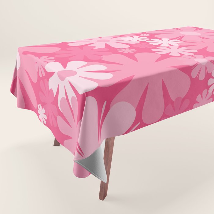 Retro 60s 70s Aesthetic Floral Pattern in Bright Candy Pink Tablecloth Gallery Image 1