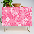 Retro 60s 70s Aesthetic Floral Pattern in Bright Candy Pink Credenza Gallery Image 1